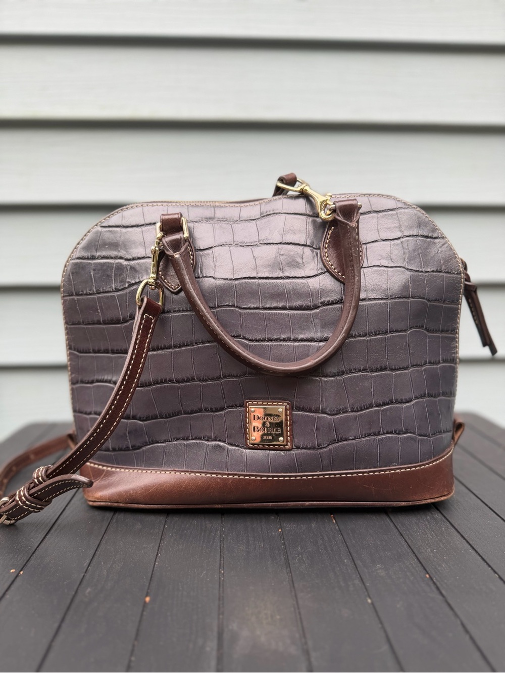 Dooney & Bourke Oakdale Zip Zip Satchel Navy and Brown